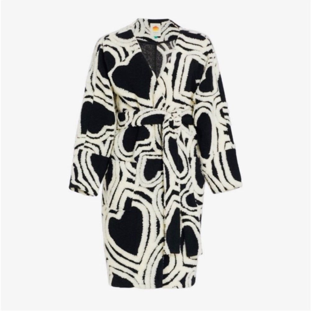 Farm Rio's Wild Hearts wool blend coat with self tie belt NEW